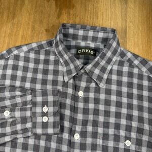 Orvis Long Sleeve Button Down Shirt Mens M Gray Plaid Flannel Outdoors Hiking